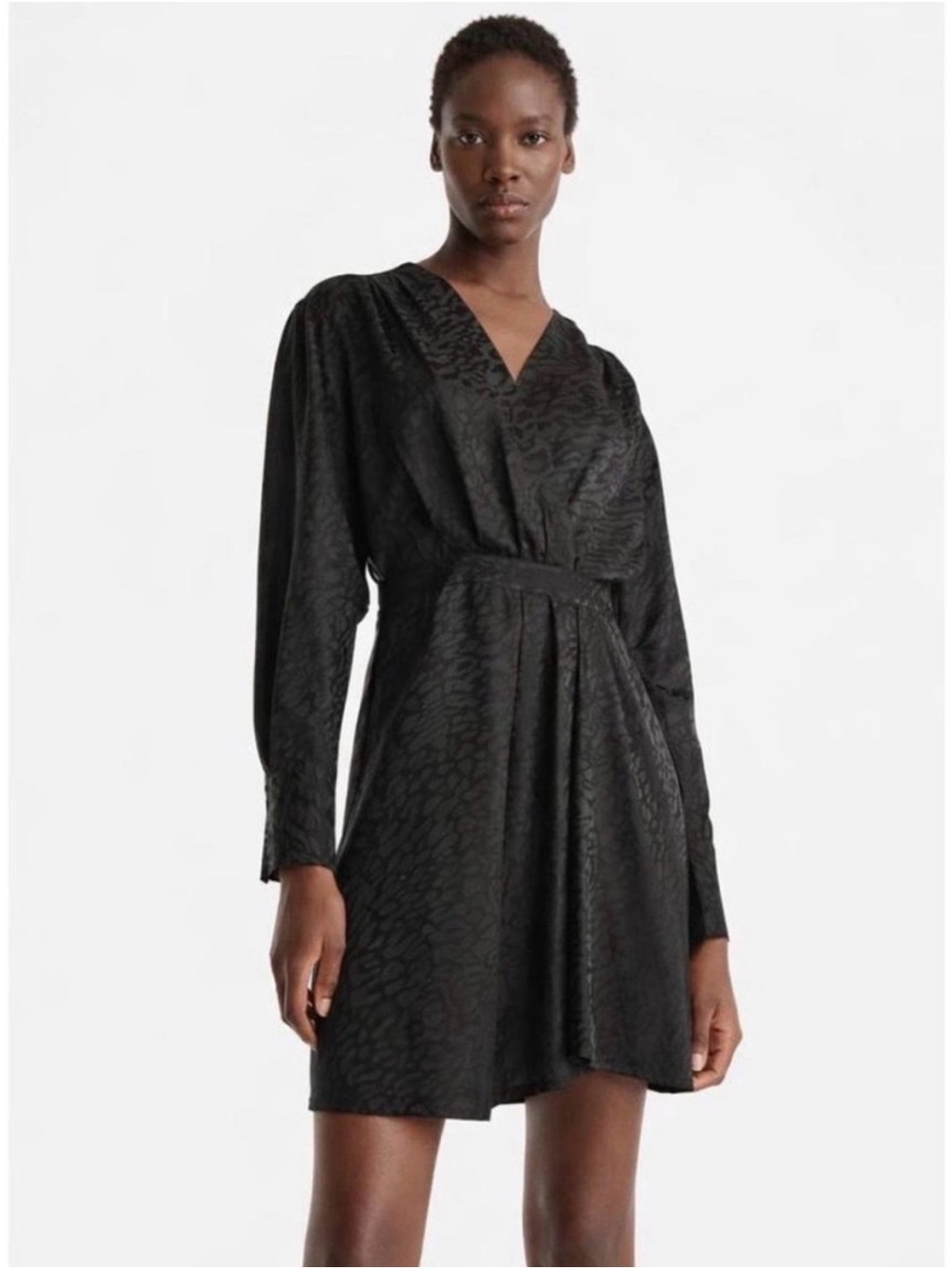 The Kooples Black Floral Wrap Short Sleeve Mini Dress | M